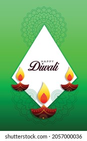 Diwali festival background poster flyer lamp, green in color creative floral card