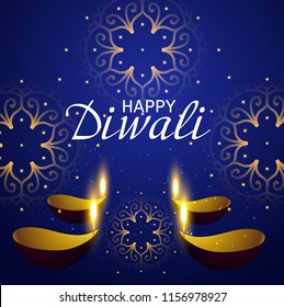 Diwali Festival Background Template with Creative Lamps, Floral Ornament, Abstract Background