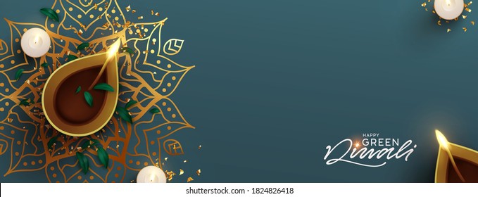 Diwali Festival banner. Celebration Deepavali Festival of Lights is major Hindu religious. Holiday India's. Realistic traditional oil lamp design. Poster and header for website. vector illustration