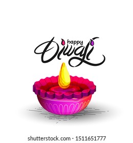 Diwali festival banner poster design with realistic oil lamp on background for Diwali Festival celebration.