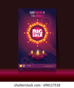 Diwali Festival Big Sale Offer Poster Design Template with Creative Lamps