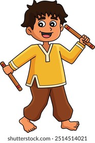 Diwali Festival Boy Dancing with Sticks Clipart