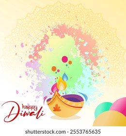 diwali festival card with splatter paint element