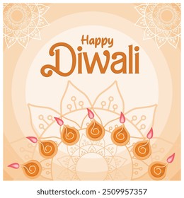 Diwali festival celebration in India. Burning diya with many lamps during Diwali celebrations. Diwali festival concept. Flat vector illustration.