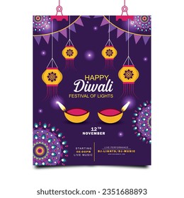 Diwali festival celebration vertical poster template