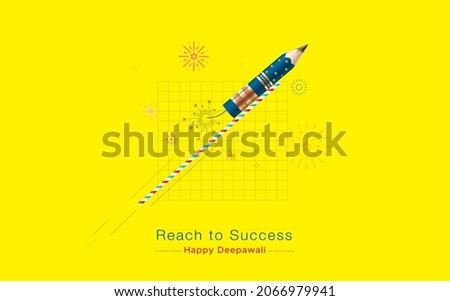 Diwali festival creative poster design with drawing pencil fire rocket. Eco friendly green modern innovative deepawali concept for business advertising and marketing agency