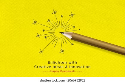 Diwali festival creative poster with drawing pencil eco friendly green modern innovative concept for advertising and marketing agency