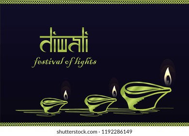 Diwali festival design banner with hand drawn burning diya vector illustration.
