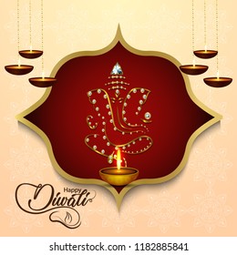 Diwali festival design with Lord Ganesha. DIwali festival shiny background with diya lamps . Diwali festival of India..