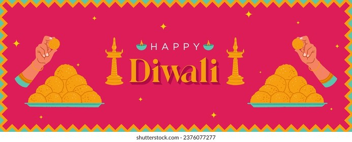 Diwali festival digital banner showing Indian festival elements with sweets and lights