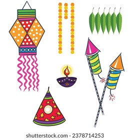 Diwali festival elements for designers vector illustration and icons 