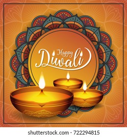 Diwali festival flyer and poster background. Cultural festival in India advertisement banner. Vector illustration