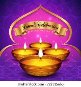 Diwali festival flyer and poster background. Cultural festival in India advertisement banner. Vector illustration