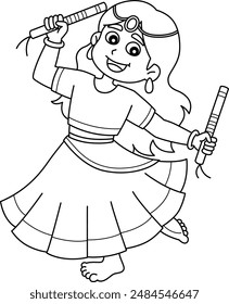 Diwali Festival Girl Dancing with Sticks Isolated 