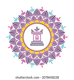 Diwali festival greeting card with beautiful rangoli with Tulsi Vrindavan background