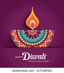 Diwali festival greeting card with colorful diya lamp Diwali festival greeting card with colorful diya lamp