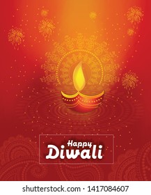 Diwali festival greeting card with Diwali diya. - Vector