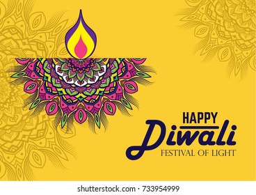 Diwali festival greeting card with Diwali diya (oil lamp)
