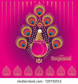 Diwali Festival Greeting Card With Peacock Element/ Happy Deepavali