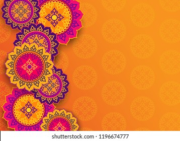 Diwali festival holiday design with colorful Henna Mandala design. Set of Indian country ornament illustration concept. Vector illustration.