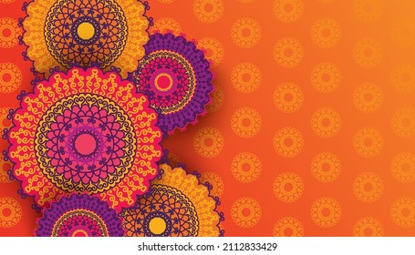 Diwali festival holiday design with colourful Henna Mandala design. Set of Indian country ornament illustration concept. Vector illustration