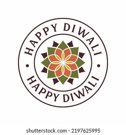 Diwali festival holiday design with mandala style of Indian Rangoli and hanging diya - White background. Vector illustration.