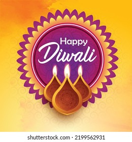 Diwali festival holiday design with mandala and oil lamp. Vector illustration