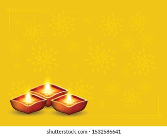 Diwali festival holiday design with Oil Lamps (Diya) for Diwali celebration.