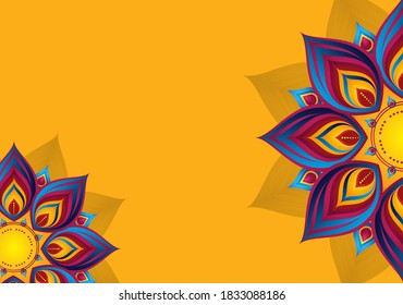 Diwali festival holiday design with paper cut style of Indian Rangoli. Purple color on yellow background. Vector illustration.
