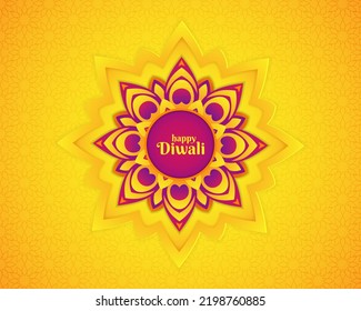 Diwali festival holiday of Indian Rangoli. mandala Purple color on yellow background