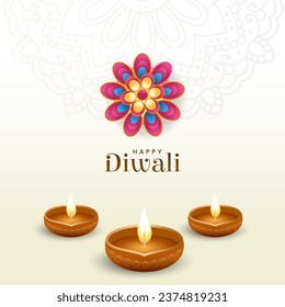 Diwali festival of light Design with decorative lamp on pattern background. Diwali celebration, Diwali rangoli