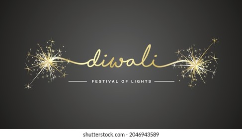 Diwali festival of light gold handwritten calligraphy typography sparkle firework black background