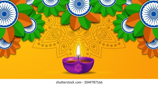 diwali festival of light with oil lamp and mandala rangoli ashoka wheel greeting decoration