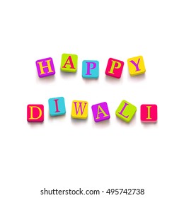 Diwali Festival of Lights with colorful blocks isolated on a white background. Indian colors typography banner poster of festival celebrations.