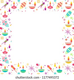 Diwali festival of lights frame with main holiday symbols. Vector illustration