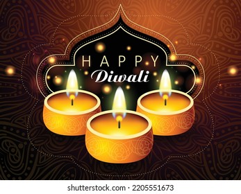 Diwali festival of lights. Happy Diwali background. Vector illustration. Celebration with candles. Indian holiday greeting card