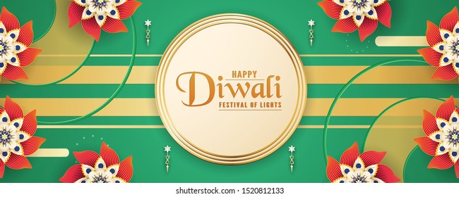 Diwali is festival of lights of Hindu, Indian for invitation background, web banner, advertisement. 3D Vector illustration design in paper cut and craft style.