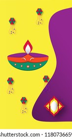Diwali is festival of lights of Hindu for invitation background, web banner, advertisement. Vector illustration design in paper cut and craft style.