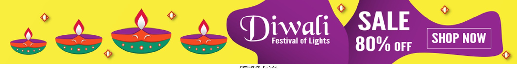 Diwali is festival of lights of Hindu for invitation background, web banner, advertisement. Vector illustration design in paper cut and craft style.