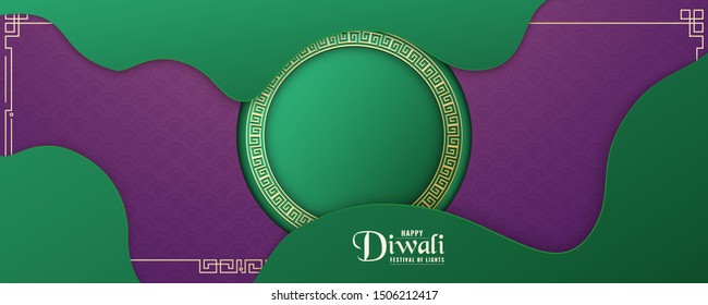 Diwali is festival of lights of Hindu for invitation background, web banner, advertisement. 3D Vector illustration design in paper cut and craft style. Tone colors is dark green.