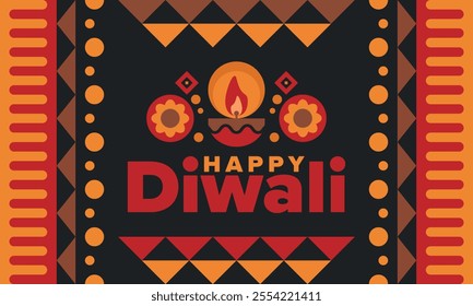 Diwali. Festival of Lights. Oil lamp. Deepawali. Indian festival poster. Candle and lantern. Happy holiday banner. Creative art template. Vector illustration