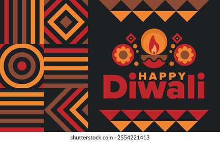 Diwali. Festival of Lights. Oil lamp. Deepawali. Indian festival poster. Candle and lantern. Happy holiday banner. Creative art template. Vector illustration