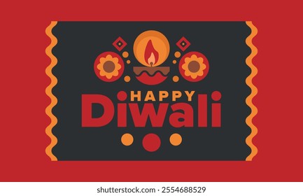 Diwali. Festival of Lights. Oil lamp. Deepawali. Indian festival poster. Candle and lantern. Happy holiday banner. Creative art template. Vector illustration