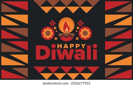Diwali. Festival of Lights. Oil lamp. Deepawali. Indian festival poster. Candle and lantern. Happy holiday banner. Creative art template. Vector illustration