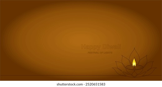 Diwali festival lights vector design with line art style and brown background