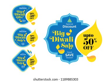 Diwali Festival Offer Banner, Sticker, Label Design with 50% Discount Tag - Diwali Sale Sticker, Banner Template Vector Illustration