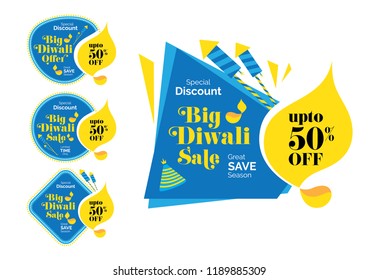 Diwali Festival Offer Banner, Sticker, Label Design with 50% Discount Tag - Diwali Sale Sticker, Banner Template Vector Illustration