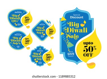 Diwali Festival Offer Banner, Sticker, Label Design with 50% Discount Tag