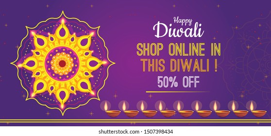 Diwali Festival Offer Big Sale Background Template with Creative Lamps, Floral Ornament, Abstract Background