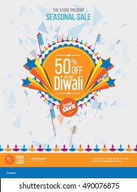 Diwali Festival Offer Design Template With 50% Discount Tag - Diwali Offer Modern Flyer Design Template 